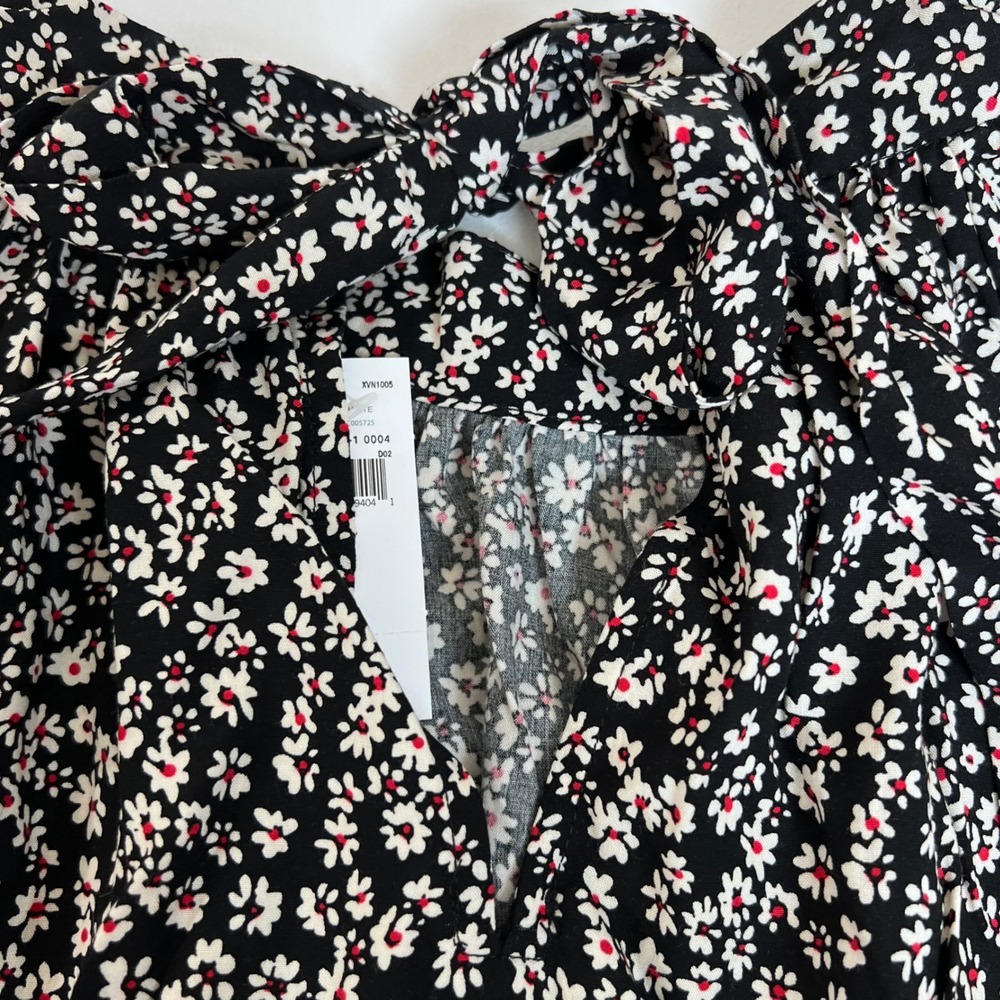 GAP NWT XL Black Floral Mock Neck Tie Blouse Dark Academia Cottagecore - Picture 8 of 12
